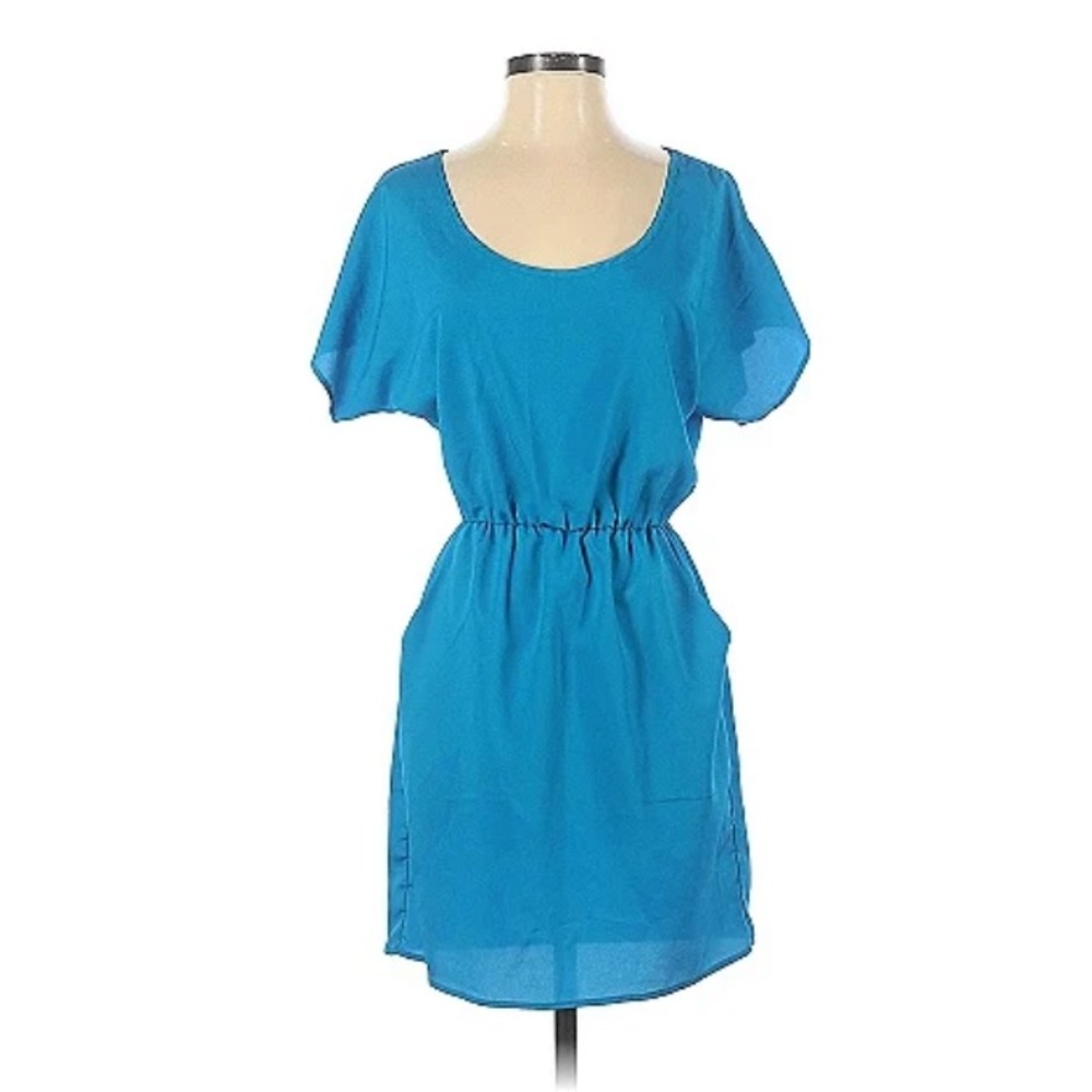 Short sleeve blue dress with pockets K